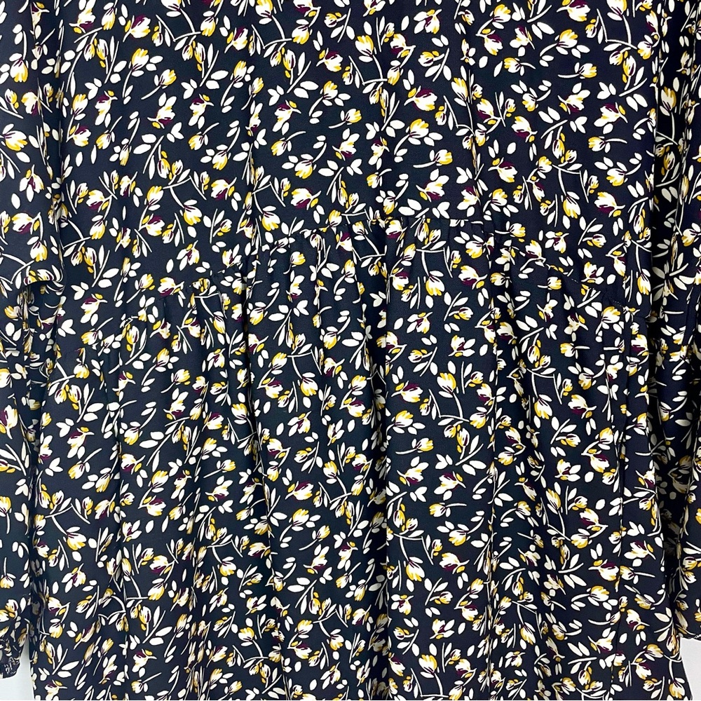 Zara Floral Babydoll Flowy Long Sleeve Mini Dress Black Women's Size Medium Boho - Picture 8 of 15